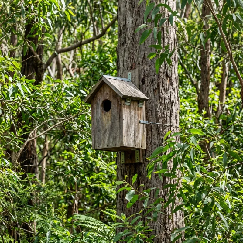 Animal nesting box installed as a humane alternative to a Olinda roof cavity