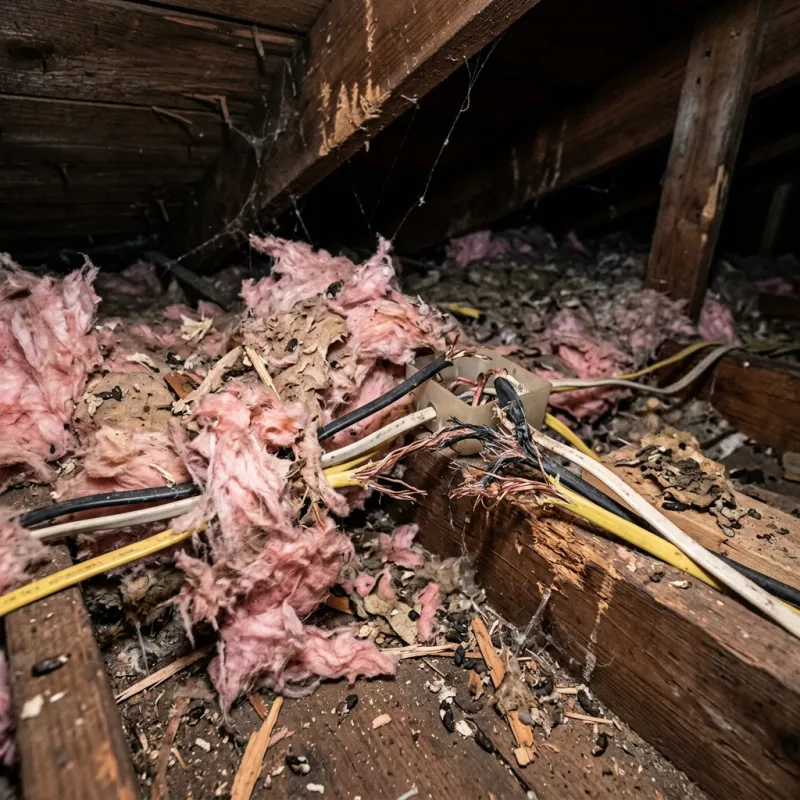 Contaminated ceiling insulation being assessed in a Olinda roof space